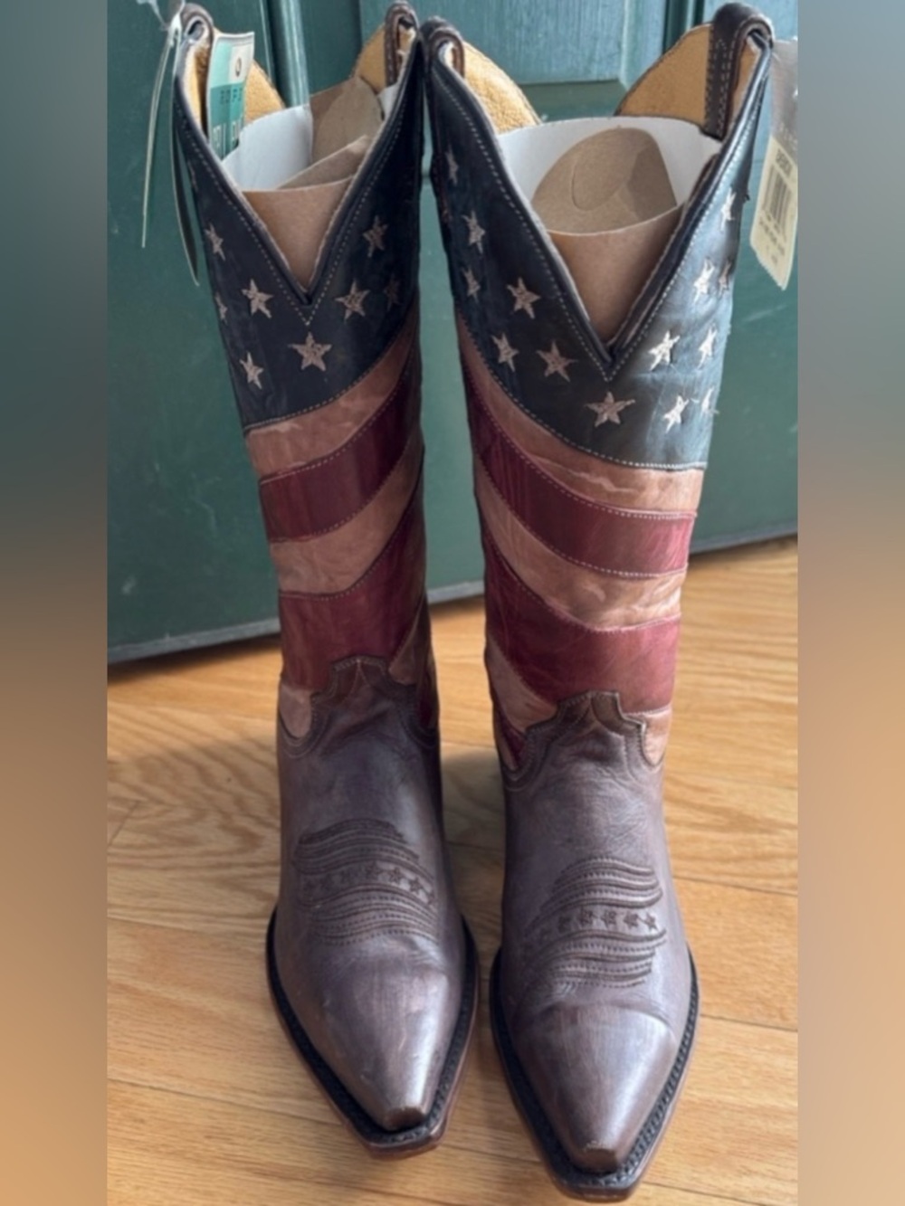 Roper Women's Leather American Flag Cowboy Boot - Red, Tan, Brown
